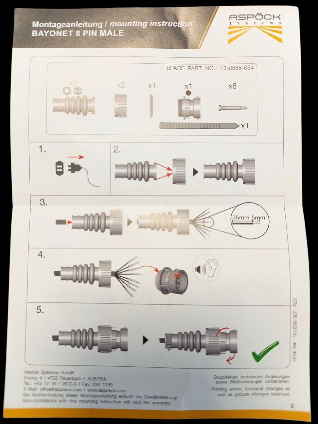ASPOCK gniazdo 8-PIN bajonet lampy tylnej, żółte/zielone/czarne, piny męskie