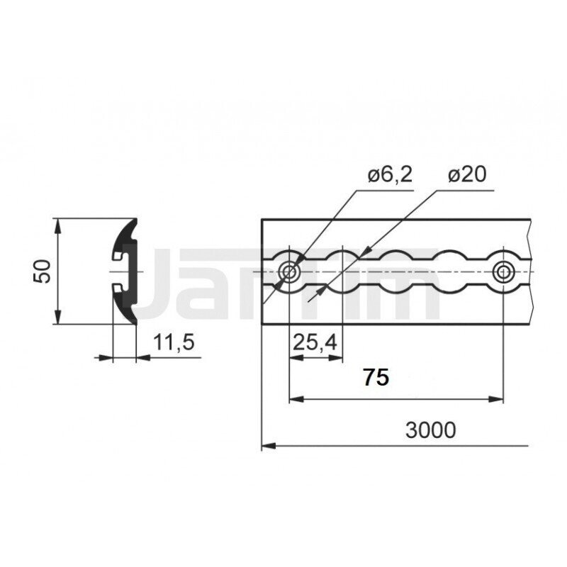 AIRLINE 3000x50mm Semi-Circular Load-Securing Strip with Holes