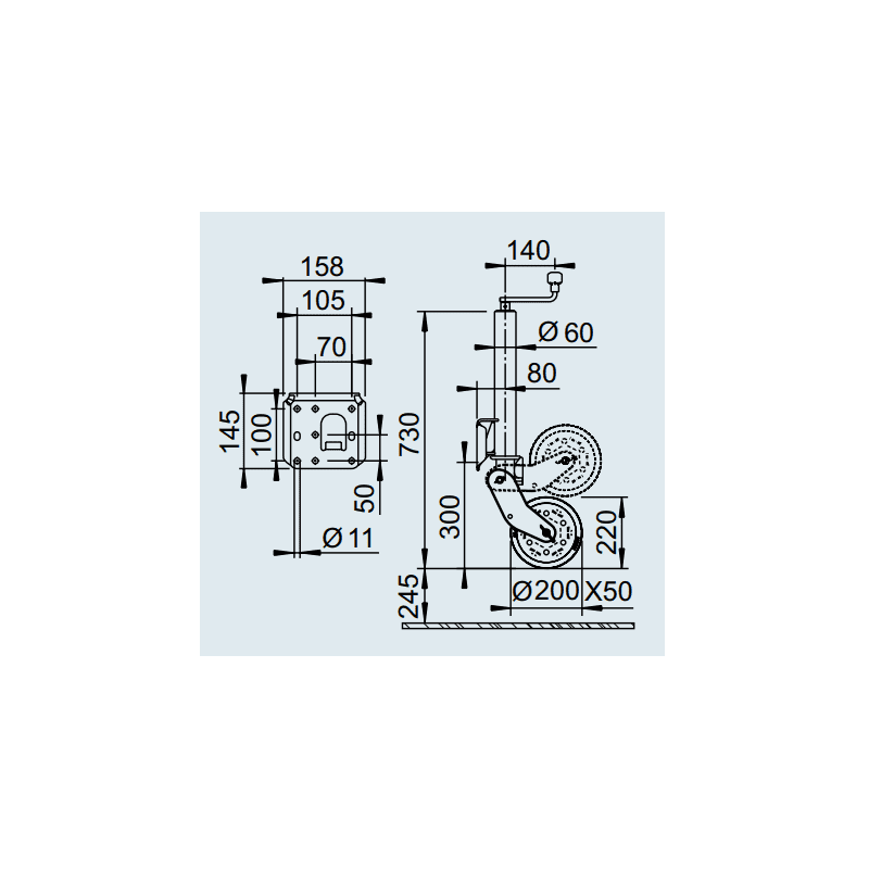 Support wheel folding pipe FI60x4mm L-420mm load capacity 500kg