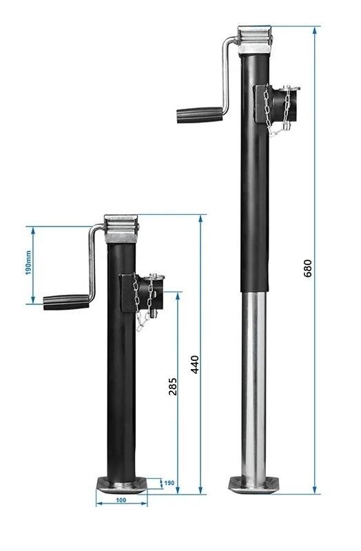 Support for trailers, caravans 2500 kg HEAVY range 44-68cm