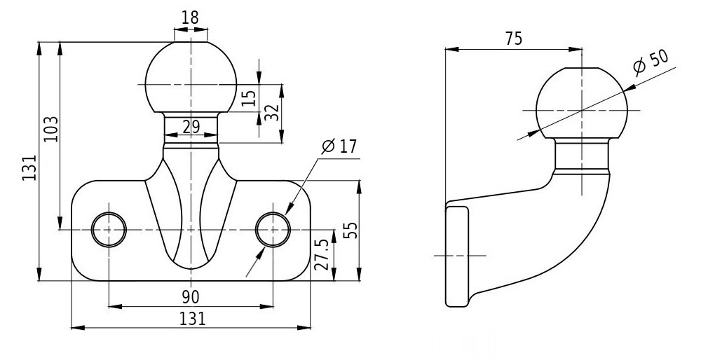 Hak kulowy 3,5T 2-otwory / czarny